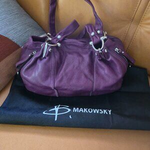 B Makowsky Purple Leather Shoulder Bag with Silver Hardware